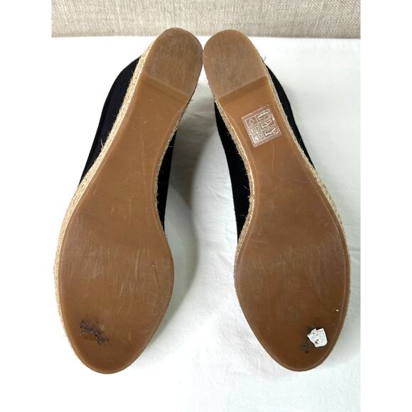 Tory Burch Majorca Wedge Sandal Peep Toe Black Canvas Espadrille Size 9 - Picture 13 of 13